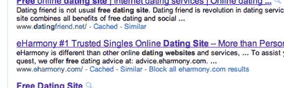 free-dating-sites-google-serps what constitutes a good search result - here eharmony shows in free dating sites